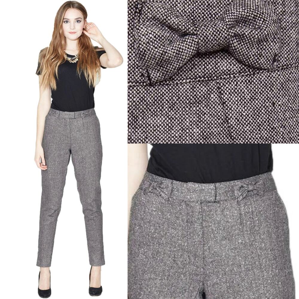 Kate Wool Blend Silver Sparkly Trouser Pants Bow Applique Detail Ankle Zip 4 NWT
